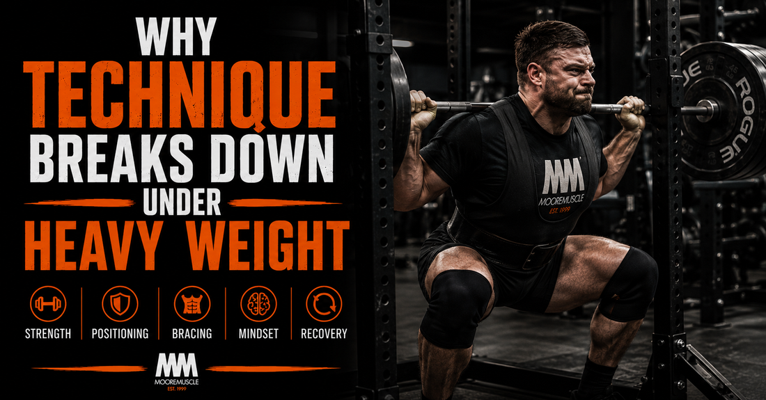 Strength athlete performing a heavy back squat, demonstrating why lifting technique breaks down under heavy weight.
