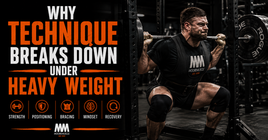 Strength athlete performing a heavy back squat, demonstrating why lifting technique breaks down under heavy weight.
