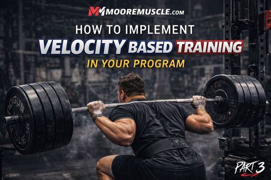 Powerlifter performing heavy barbell squat illustrating how to implement Velocity Based Training (VBT) in a strength training program – MooreMuscle Part 3 blog.