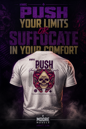 Push Your Limits Tri-Blend Tee featured in a distressed purple and gold streetwear campaign design.