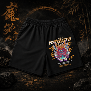 MMBC Powerlifter recycled unisex athletic shorts with samurai graphic