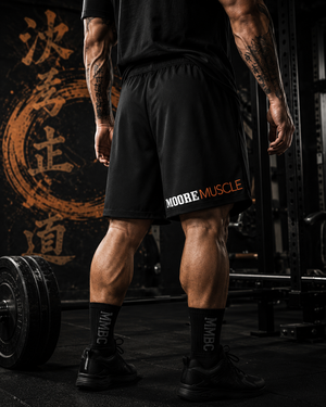 MMBC Powerlifter recycled athletic shorts with full-color side graphic