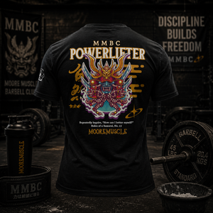 Black Warrior Collection t-shirt back graphic displayed in strength gym environment