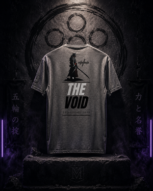 Gray t-shirt with 'The Void' design on a dark background