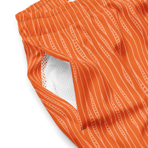 MooreMuscle Performance Swim Trunks orange close up showing stretch fabric texture