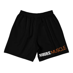 Black performance shorts, back view, MooreMuscle logo on leg