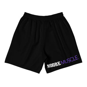 Black performance shorts, back view, MooreMuscle logo on leg