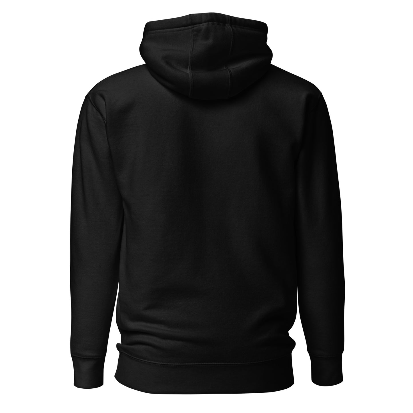 MooreMuscle black unisex hoodie back view showing clean athletic fit and hood