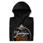 MooreMuscle Stronger Than You Think hoodie folded close-up highlighting front design and drawstrings
