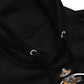 MooreMuscle black hoodie detail shot of hood stitching and premium drawstrings