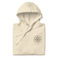 Folded Into Valhalla hoodie showing hood shape and chest emblem detail
