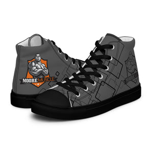 MooreMuscle grey high top lifting sneakers black sole angled side view