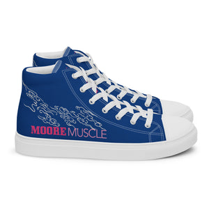Side view of women’s high top sneaker showing MooreMuscle branding on heel