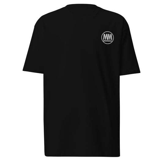 MooreMuscle black embroidered MM heavyweight t-shirt front view product image