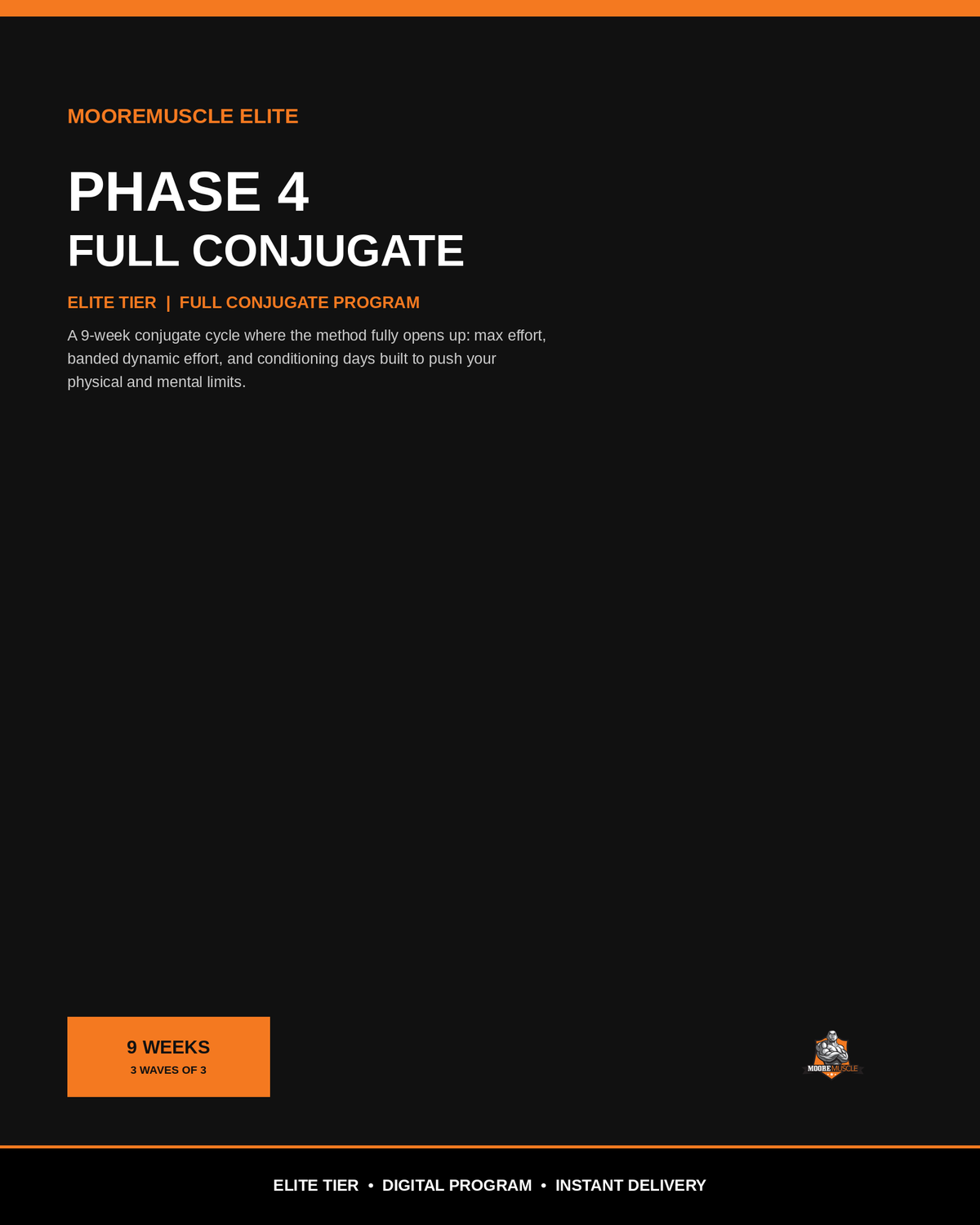 MooreMuscle Elite Phase 4 Full Conjugate cover, full conjugate method powerlifting program PDF