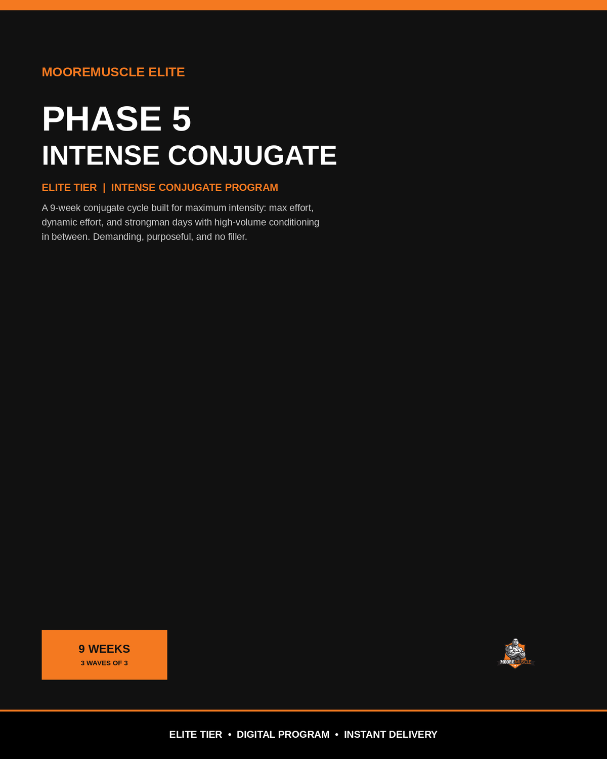 MooreMuscle Elite Phase 5 Intense Conjugate cover, 9-week intense conjugate powerlifting program PDF