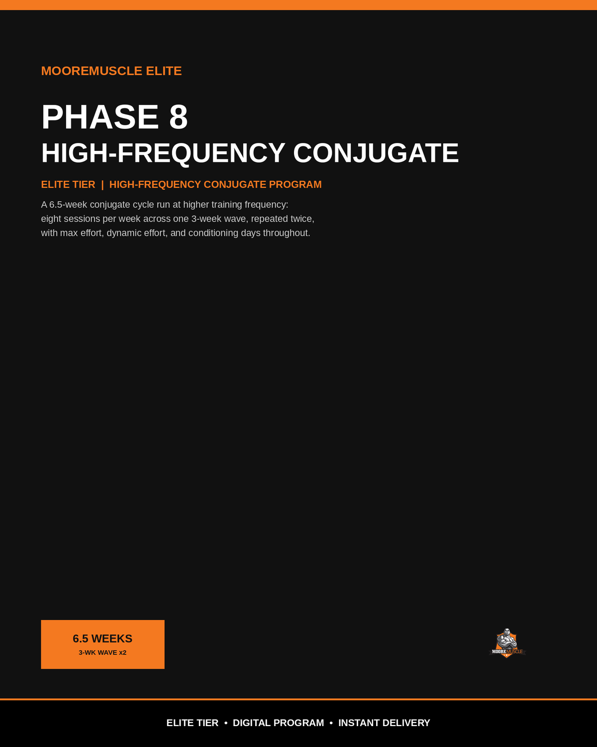 MooreMuscle Elite Phase 8 High-Frequency Conjugate cover, high-frequency conjugate training program PDF