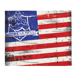 MooreMuscle American flag throw blanket with distressed stars and stripes strength logo design