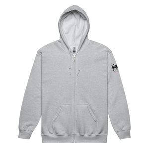 Never Surrender zip hoodie front view fully zipped with metal zipper and front pockets