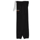 Side view of Burn The Ships heavyweight black sweatpants with elastic cuffs, interior drawcord, side pockets, and embroidered thigh detail.