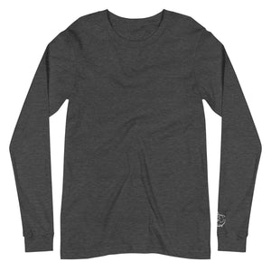 LEAD women’s long sleeve t-shirt front view, charcoal heather, minimal front branding