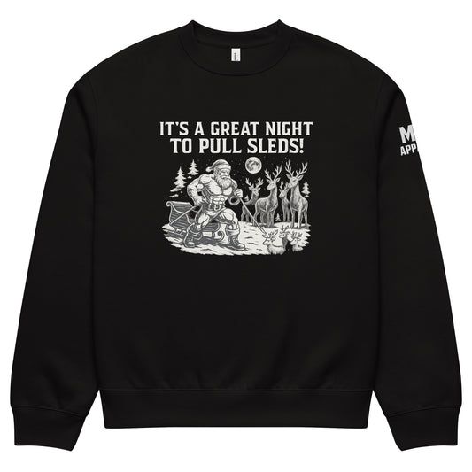 Black sweatshirt with graphic design and text on a white background