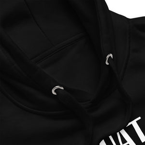 Black SBD Podium Hoodie close up of drawstrings and fabric texture