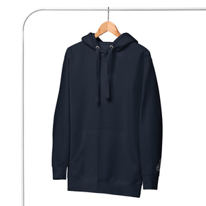 Hanging display: MooreMuscle Push Your Limits hoodie on hanger showing blank front