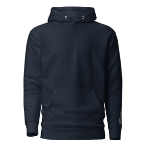 Blank front view: Black pullover hoodie front view with kangaroo pocket and drawstrings