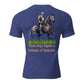 Blue unisex tri-blend t-shirt with armored knight graphic and humorous medieval text that reads ‘Thou May Ingest a Satchel of Richards.
