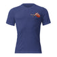 Blue unisex tri-blend t-shirt with small MM Apparel shield and dagger logo on the left chest.