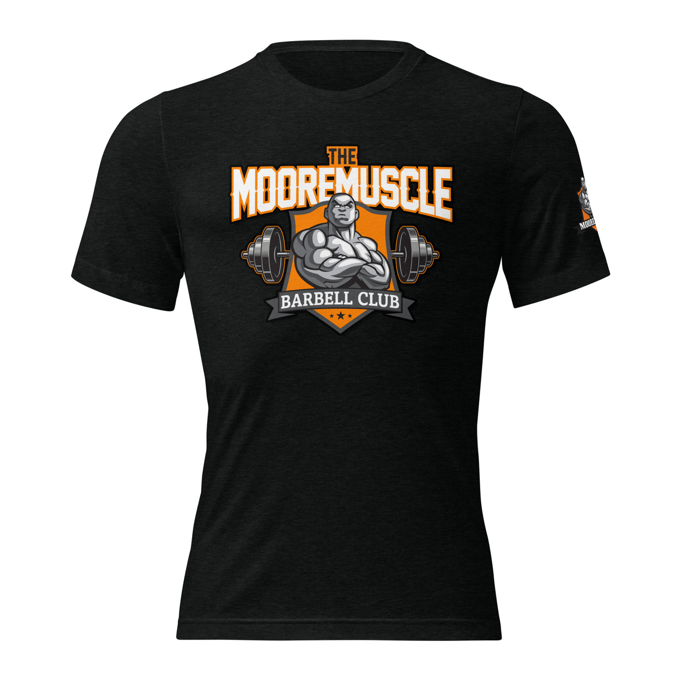 MooreMuscle MMBC Barbell Club t-shirt front design with logo graphic