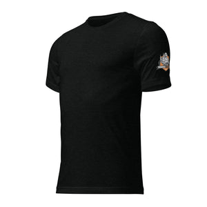 Black tri-blend tee, front view, clean minimalist front