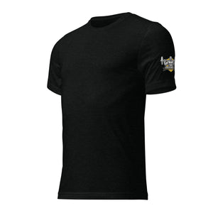Black tri-blend tee, front view, clean minimalist front