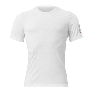 White tri-blend tee, front view, plain minimalist front