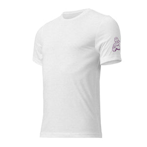 White tri-blend tee, front view, plain minimalist front