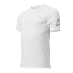 White tri-blend tee, front view, clean minimalist front