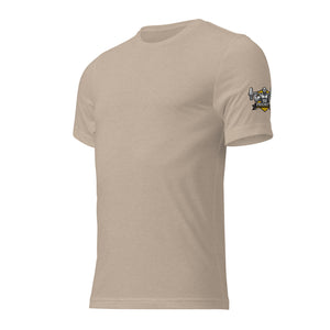 Tan tri-blend tee, front view, clean minimalist front