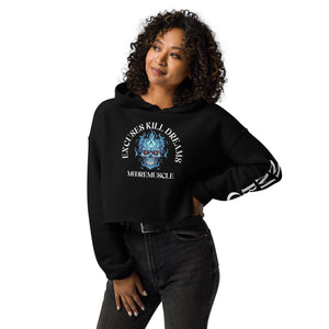 Female athlete wearing black Excuses Kill Dreams cropped hoodie by MooreMuscle