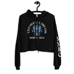 Black cropped gym hoodie with Excuses Kill Dreams graphic and drawstrings