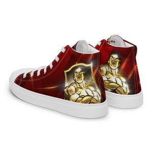MooreMuscle high top lifting shoes rear view with custom MooreMuscle graphic