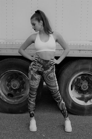MooreMuscle High Waist Leggings — Snake and Skull Black and White
