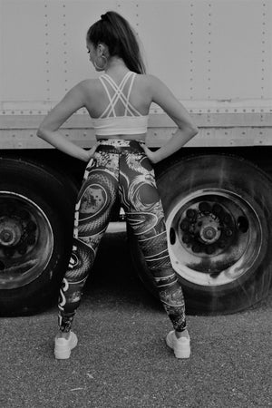 MooreMuscle High Waist Leggings — Snake and Skull Black and White