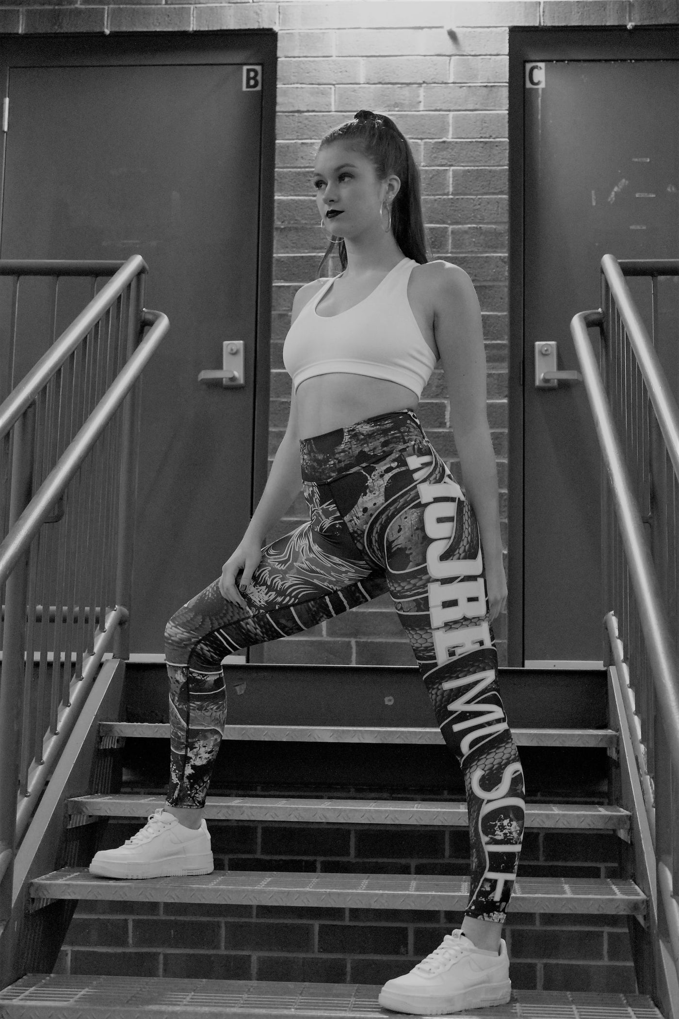 MooreMuscle High Waist Leggings — Snake and Skull Black and White