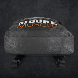 Bottom view of MooreMuscle performance backpack showing durable base and reinforced construction