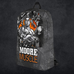 Side view of MooreMuscle water-resistant gym backpack showing structured shape and athletic design