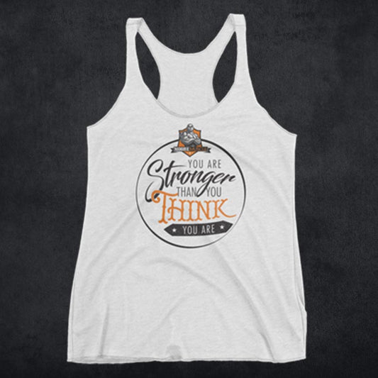 MooreMuscle Ladies Stronger Racerback Tank — Heather White