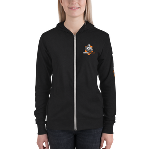 MMBC Team Zip Hoodie women’s fit front view black hoodie with chest logo