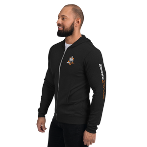 MMBC Team Zip Hoodie front angled view black full zip hoodie with small chest logo