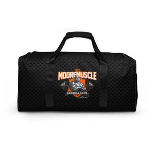 MooreMuscle Barbell Club duffle bag front view with logo graphic